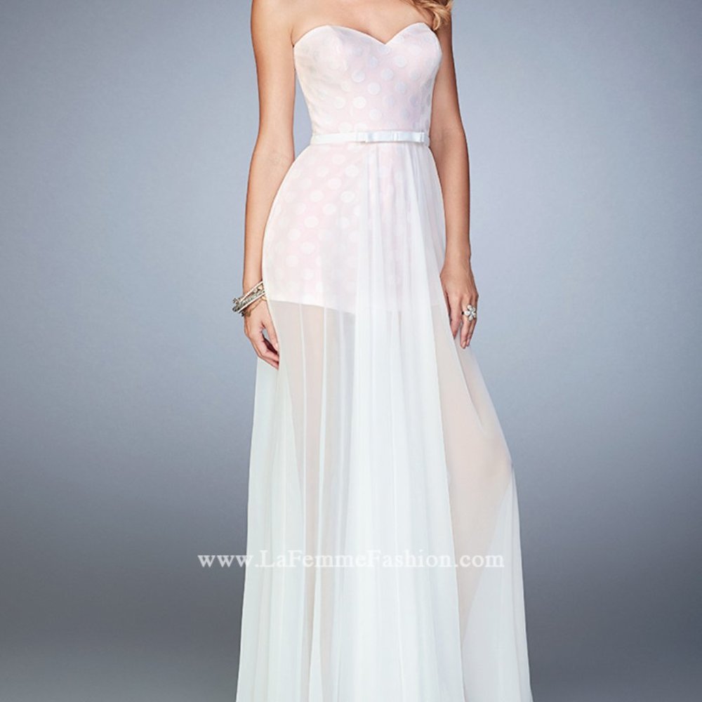 NWT 22484 Polka Dot Chiffon Belted Gown W/Shorts